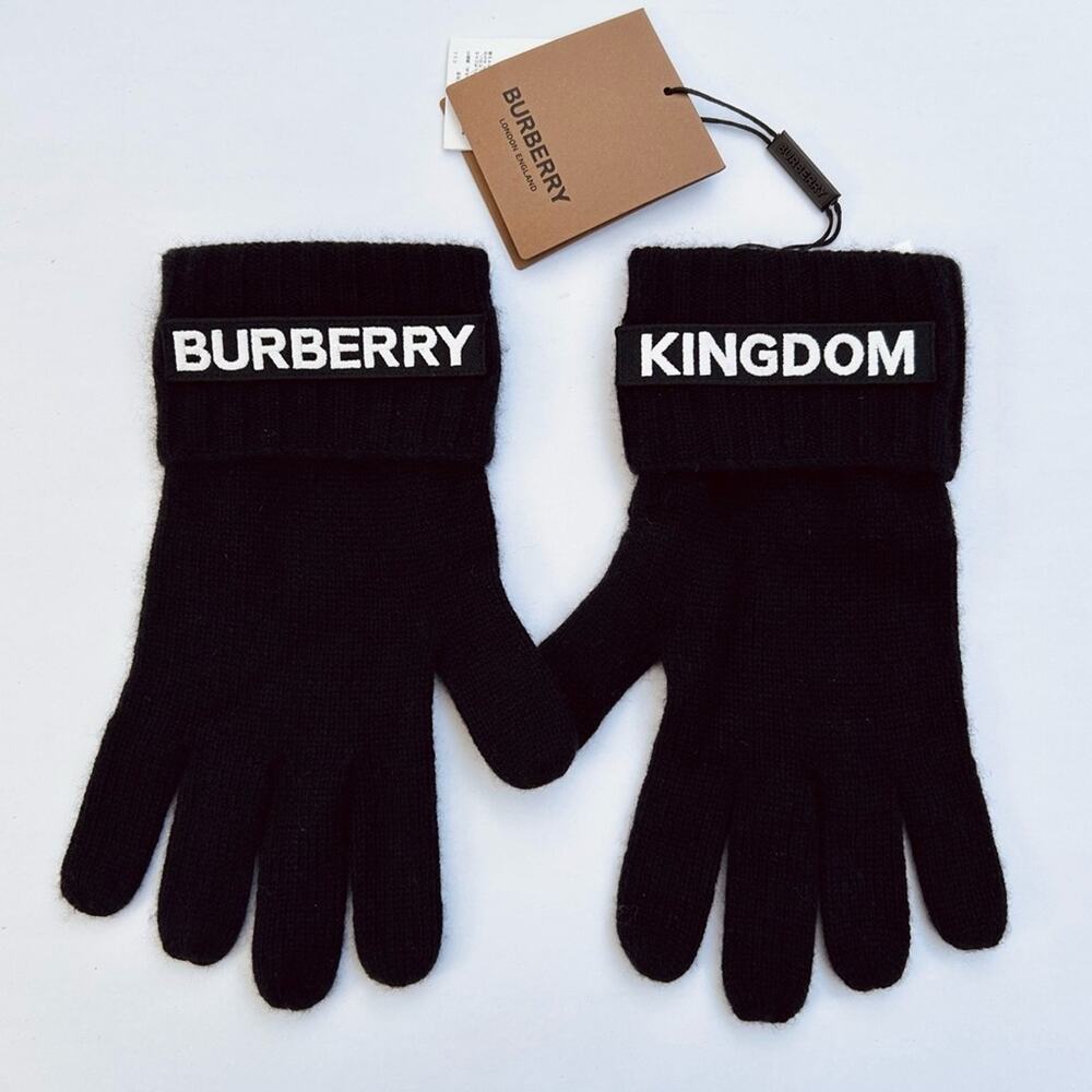 Burberry Kingdom Logo Cashmere Gloves in‎ Black and White Size Small/Medium